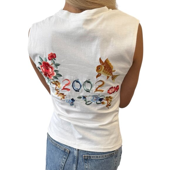 Christian Dior Vintage 2002 Goldfish Floral Embroidery Tank Top #38 [106424] - Picture 3 of 14